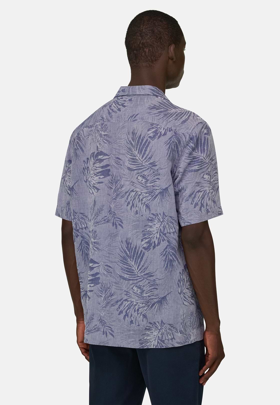 Camicia In Lino Cotone Regular Fit, Navy, hi-res, 3