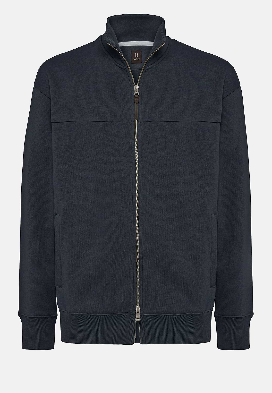 Felpa Full Zip Con Collo a Lupetto in Cotone, Navy, hi-res