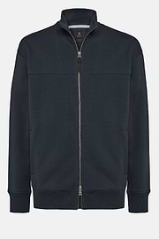 Full Zip Cotton Mock Polo Neck Sweatshirt, Navy blue, hi-res