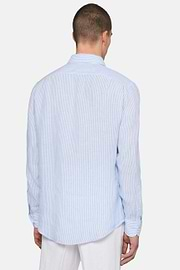 Striped Linen Closed Collar Shirt Regular Fit, Medium Blue, hi-res