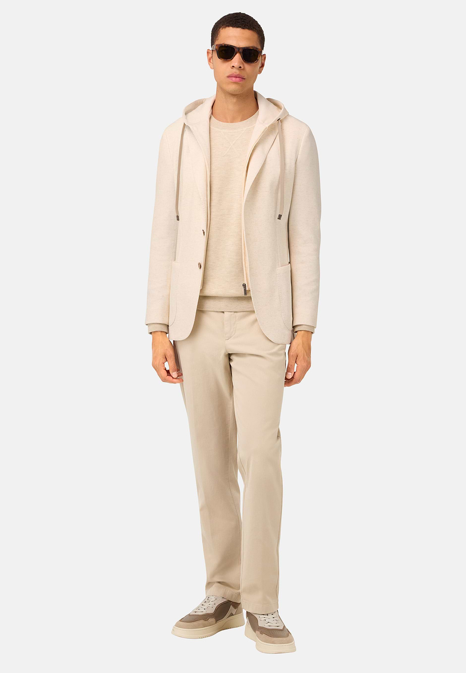 Madison Sweatshirt Jacket in a Stretch Cotton Blend, Cream, hi-res