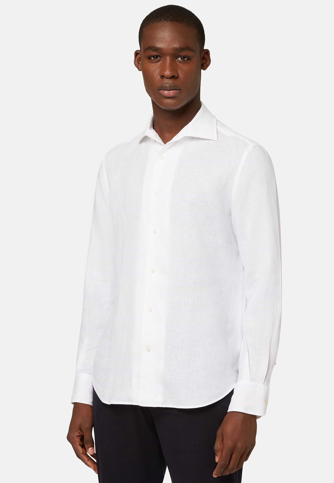 Camisa de linho branca de ajuste regular, White, hi-res