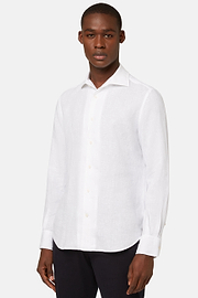 Camisa de linho branca de ajuste regular, White, hi-res