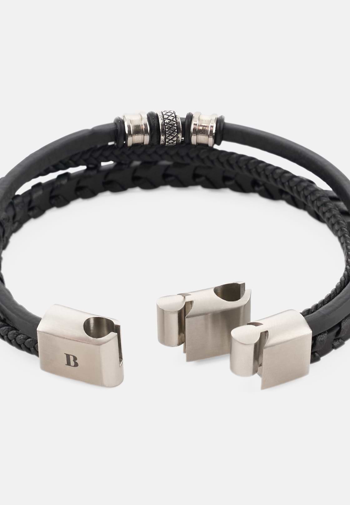 Braided Leather Bracelet, Black, hi-res, 3