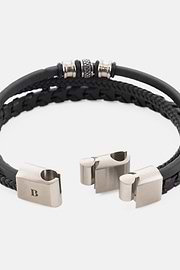 Braided Leather Bracelet, Black, thumb, 3