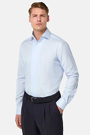 Chemise À Rayures En Coton Et Lin Regular Fit, Bleu clair, hi-res