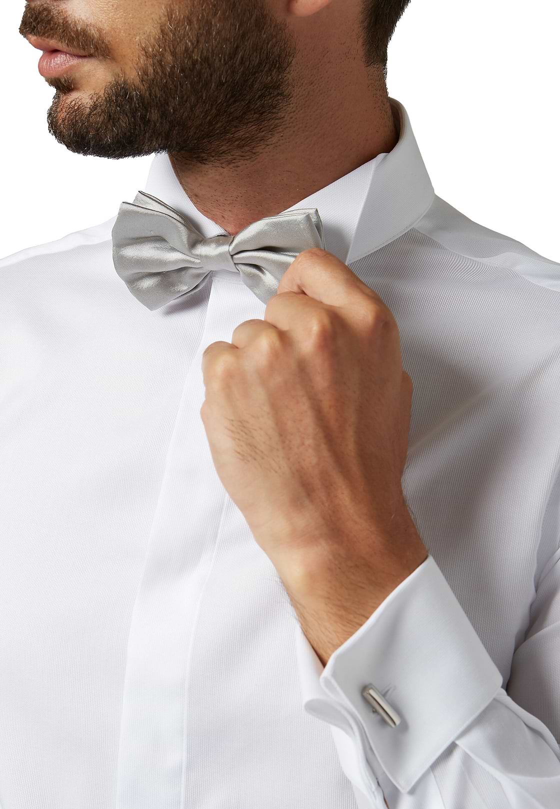 Silver Knotted Silk Bow Tie, , hi-res, 2