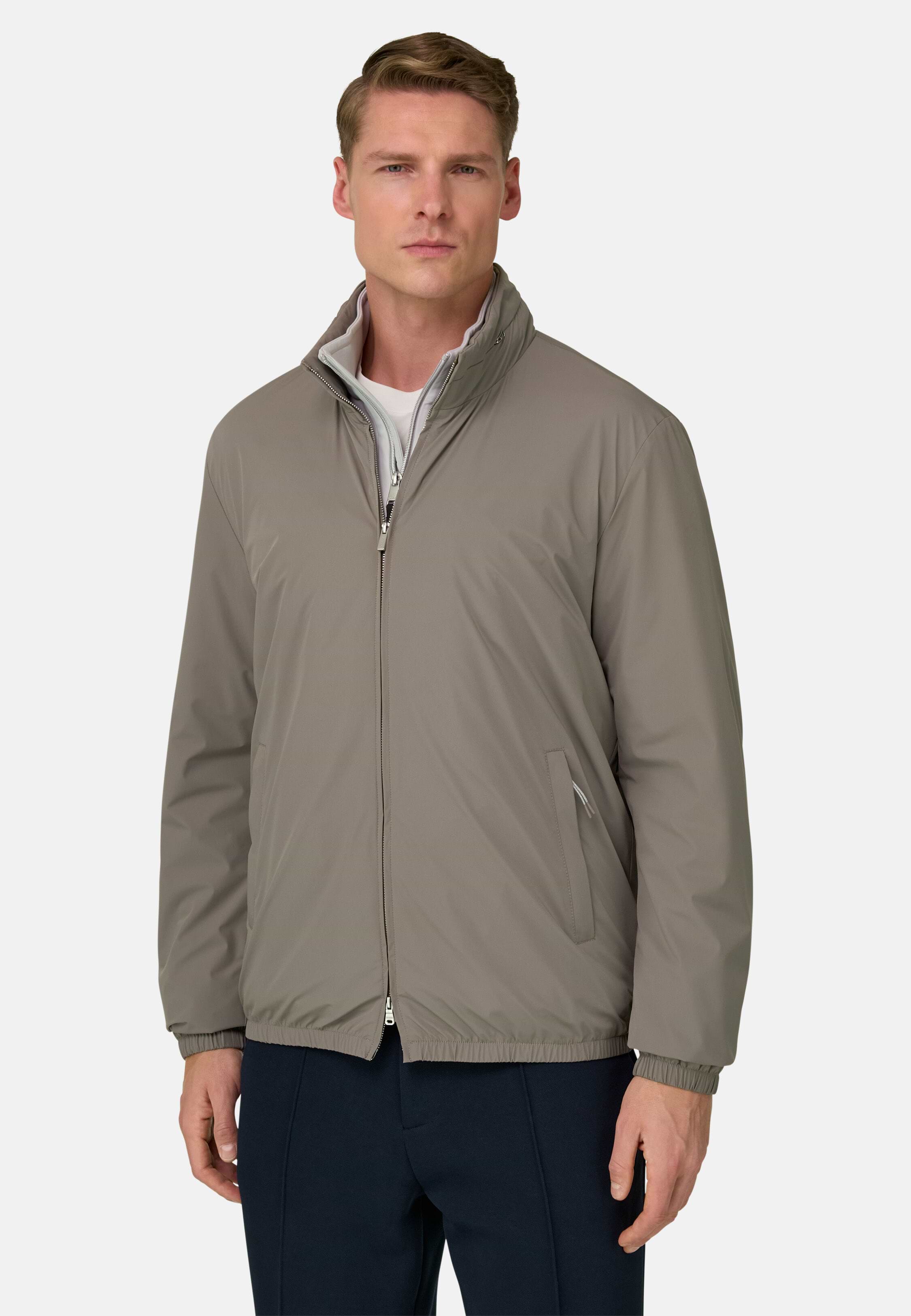 Men's Technical Fabric Bomber Jacket, Mud | Boggi Milano