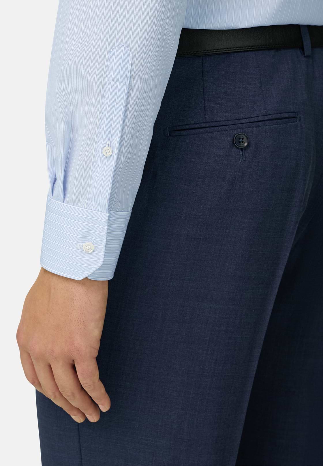 Camicia A Righe In Cotone Slim Fit, Azzurro, hi-res, 4