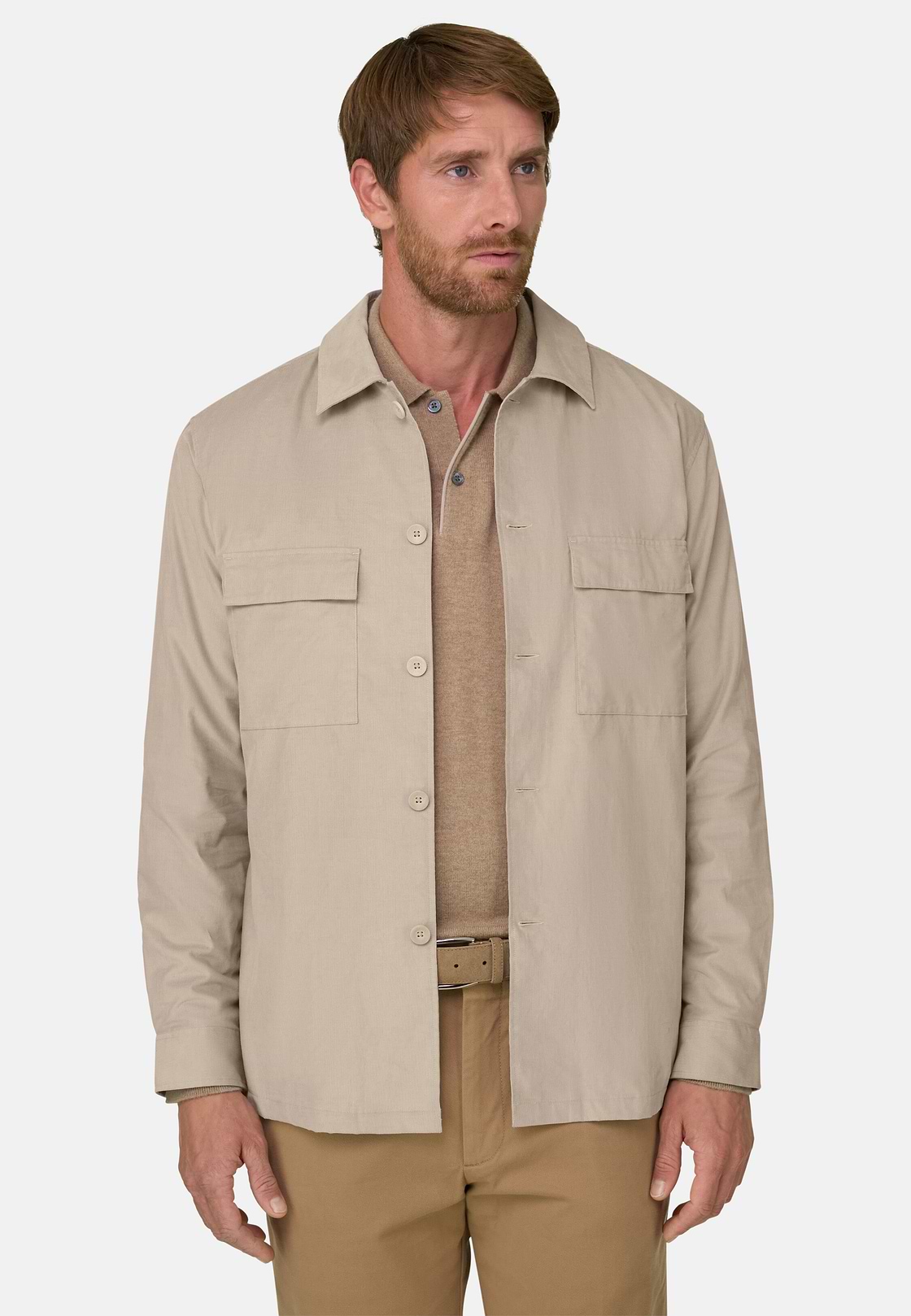 Overshirt in Corduroy Lined with Flannel, Sand, hi-res, 1