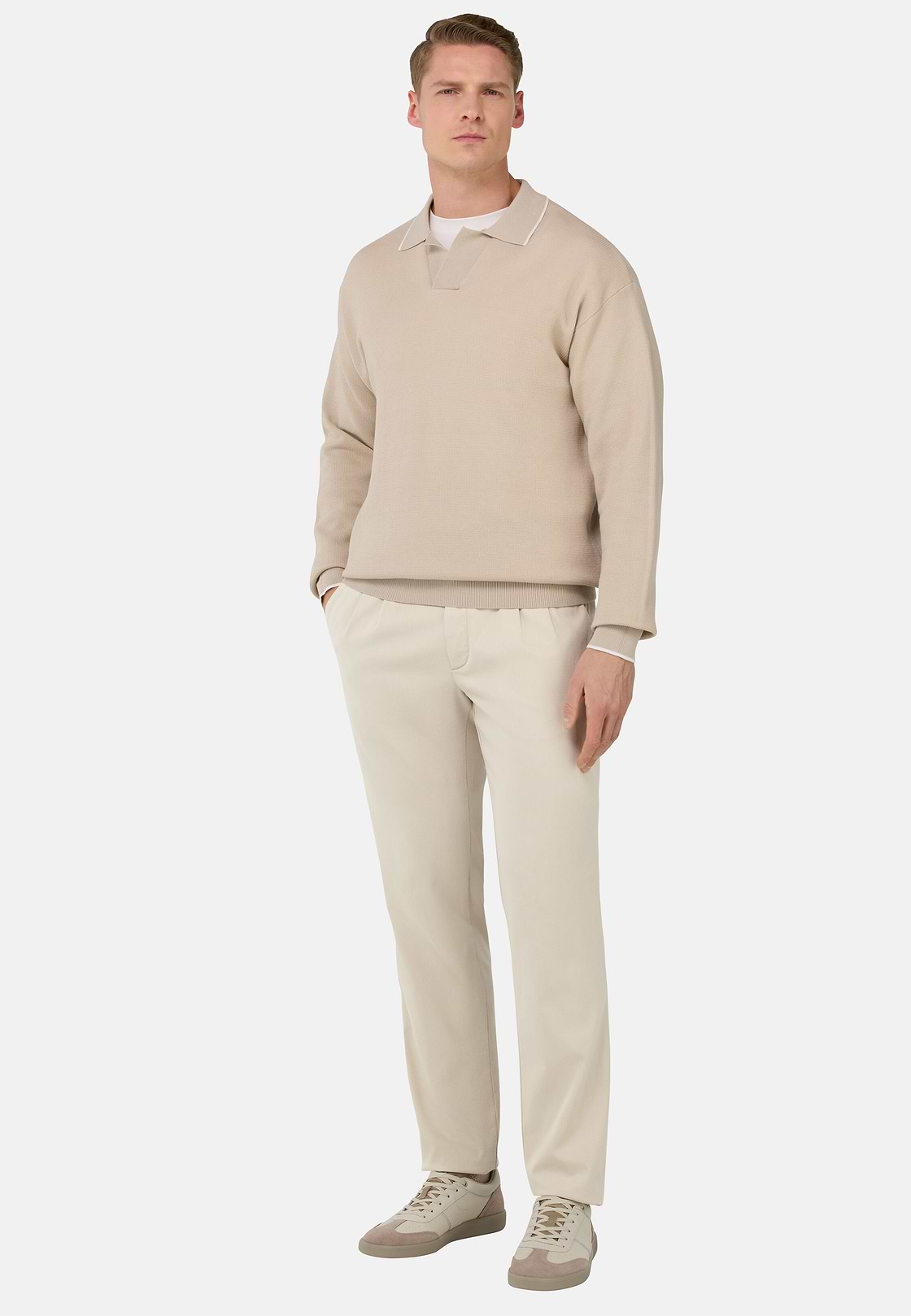 Stretch Cotton/Tencel Trousers, Sand, hi-res
