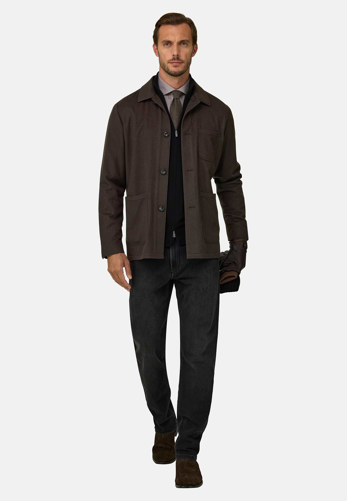 TRADE | Giacca Camicia in Cashmere, Marrone scuro, hi-res, 2