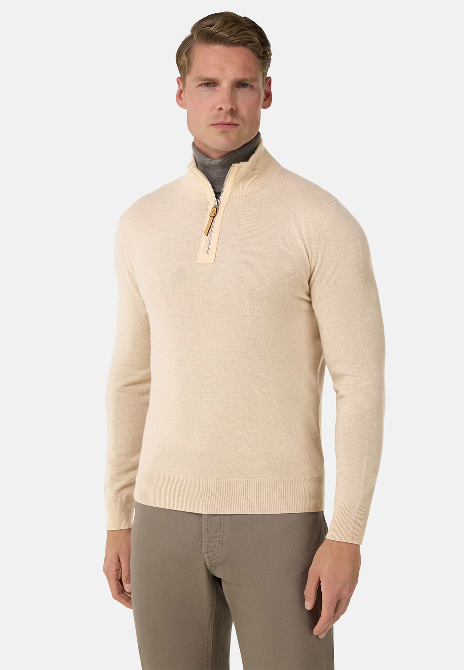 Cashmere Half-Zip Jumper, Sand, hi-res