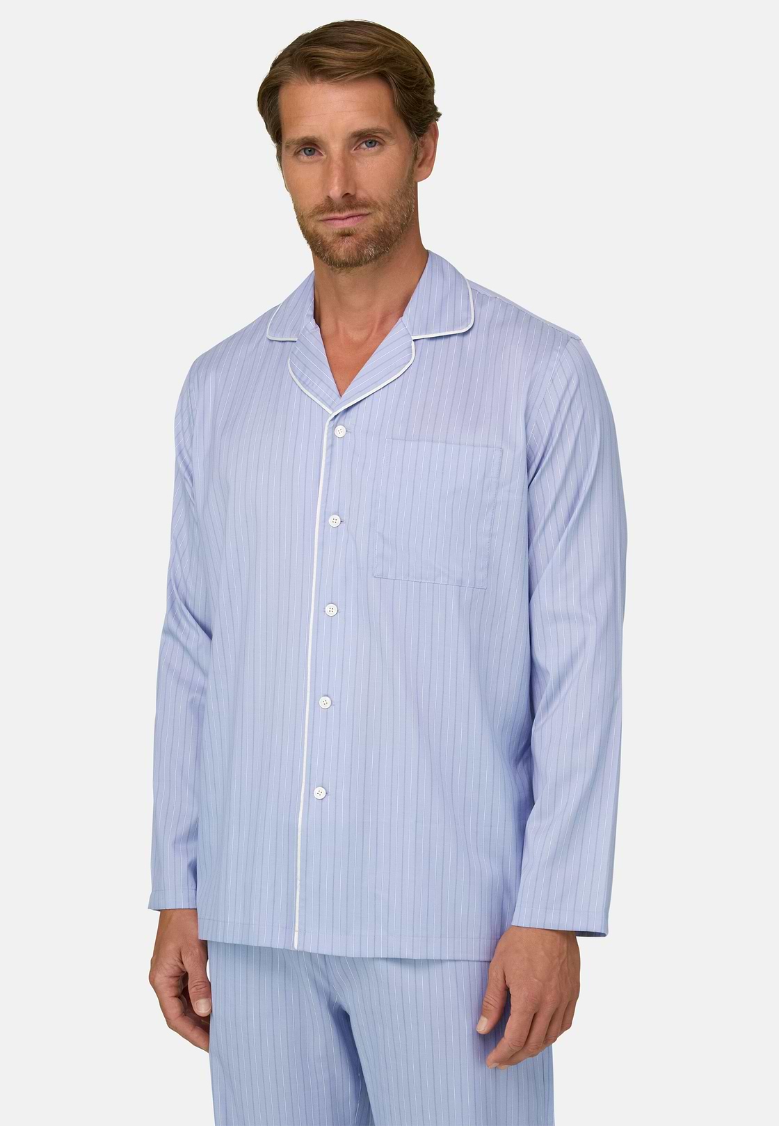 Pajama Pinstripe Cotton Silk, Medium Blue, hi-res, 1
