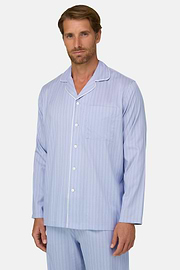 Pajama Pinstripe Cotton Silk, Medium Blue, thumb, 1