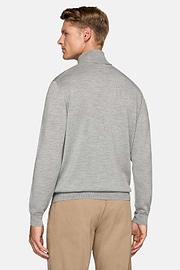 Grey Merino Wool Polo Neck Jumper, Grey, hi-res