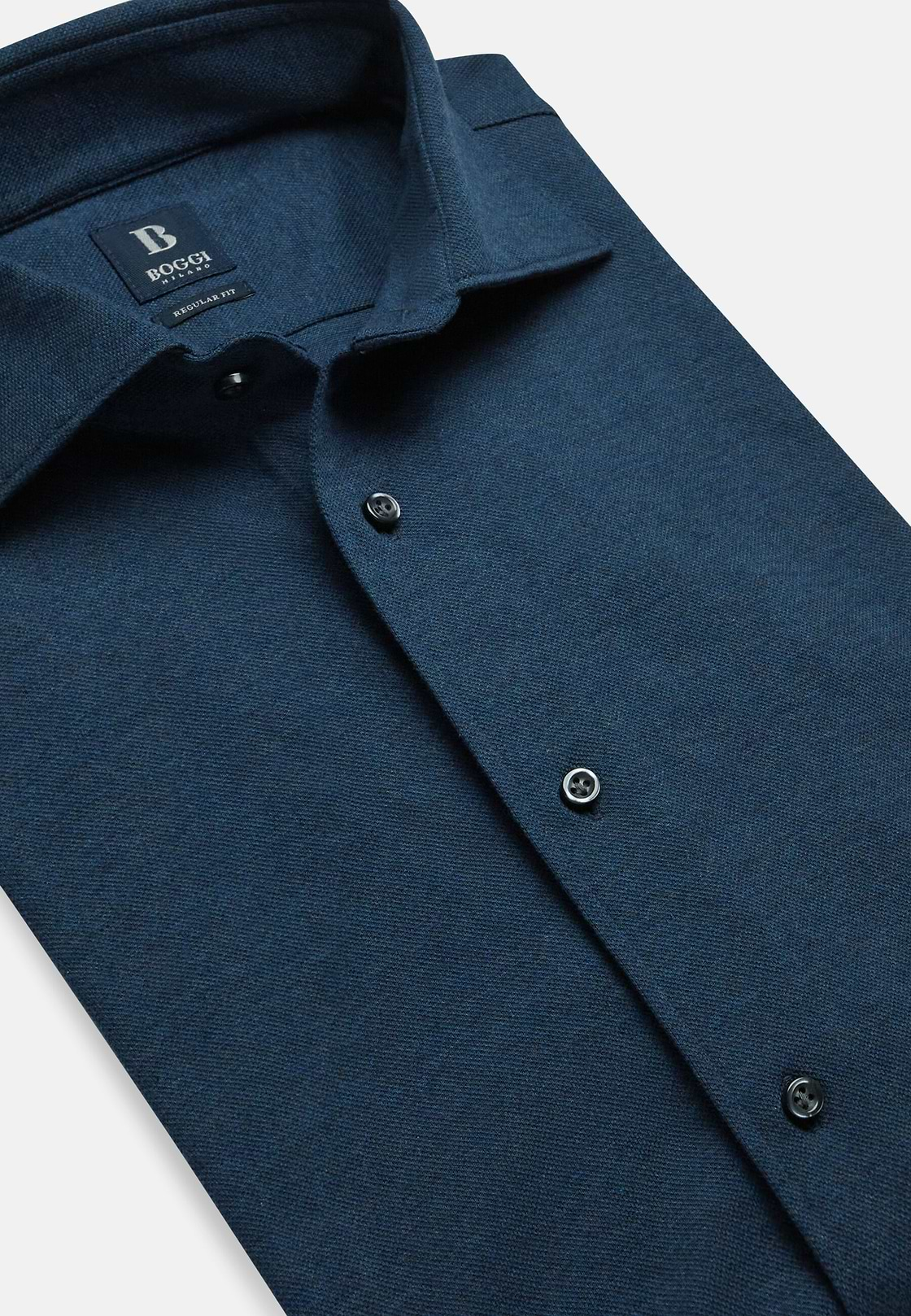 Camisa Estilo Polo De Piqué Corte Regular, Índigo, hi-res