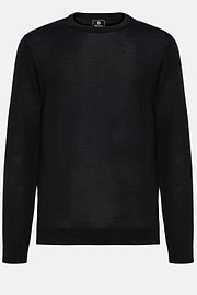 Black Crew Neck Jumper in Superfine Merino Wool, Black, hi-res