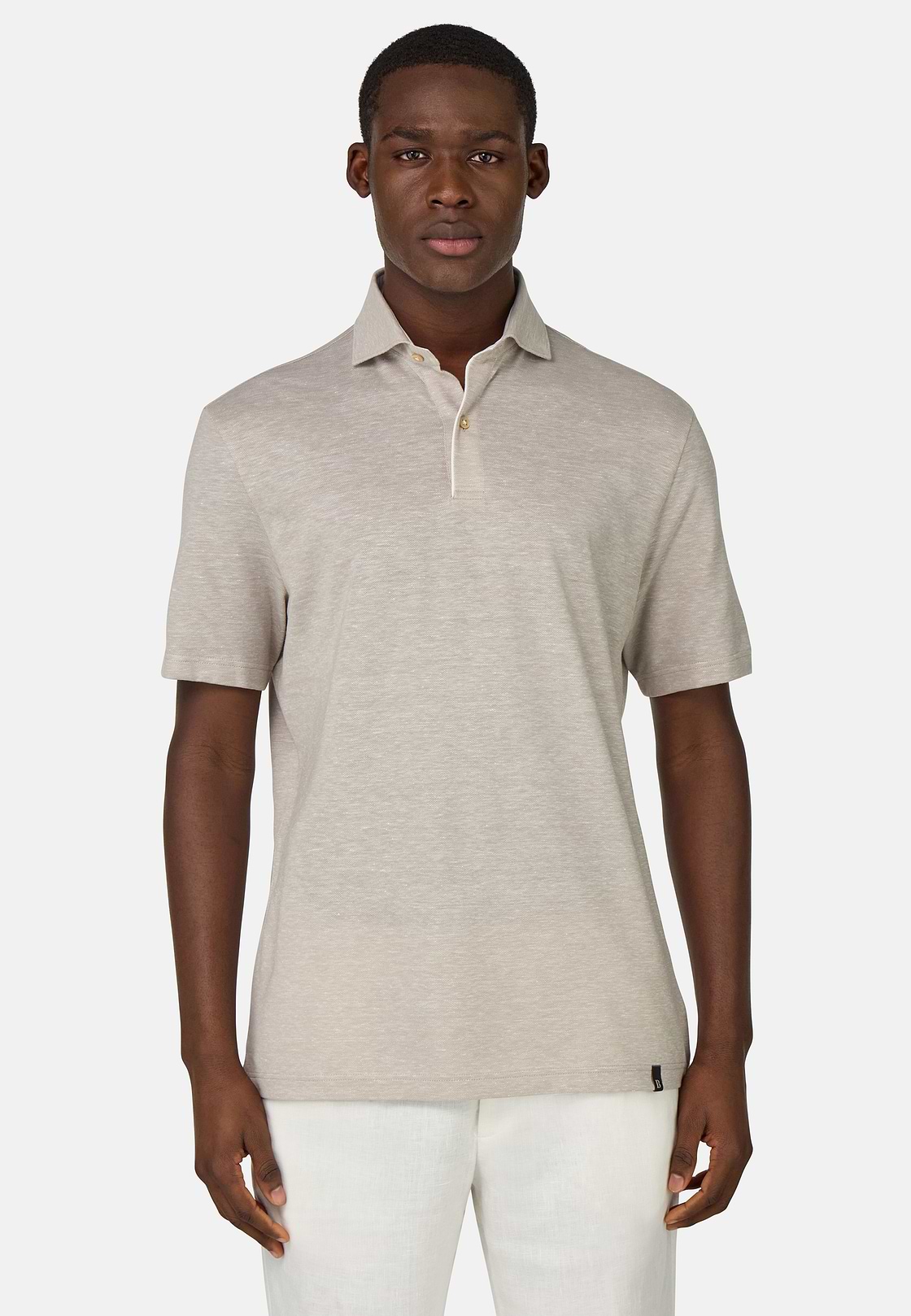 Cotton/Linen Piqué Polo Shirt, Sand, hi-res