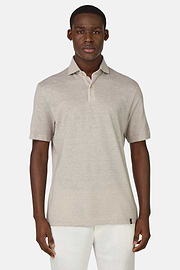 Cotton/Linen Piqué Polo Shirt, Sand, hi-res