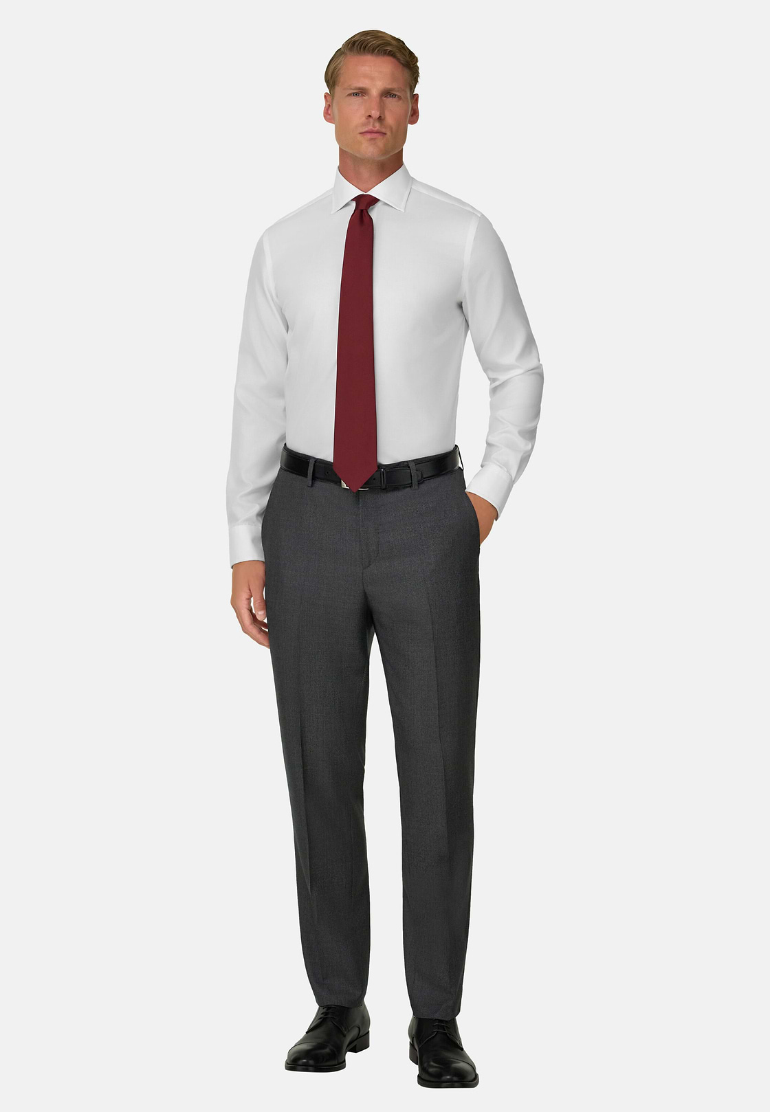 Pure Wool Bird's Eye Trousers, Medium grey, hi-res, 2