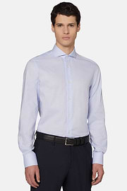 Chemise Bleu Clair En Coton Dobby Slim Fit, Bleu clair, hi-res