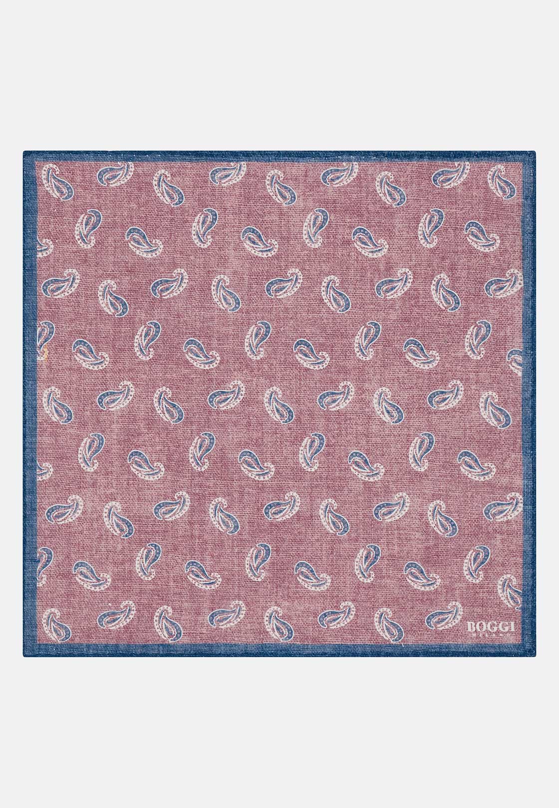 Paisley Print Linen Pocket Square, Rot, hi-res