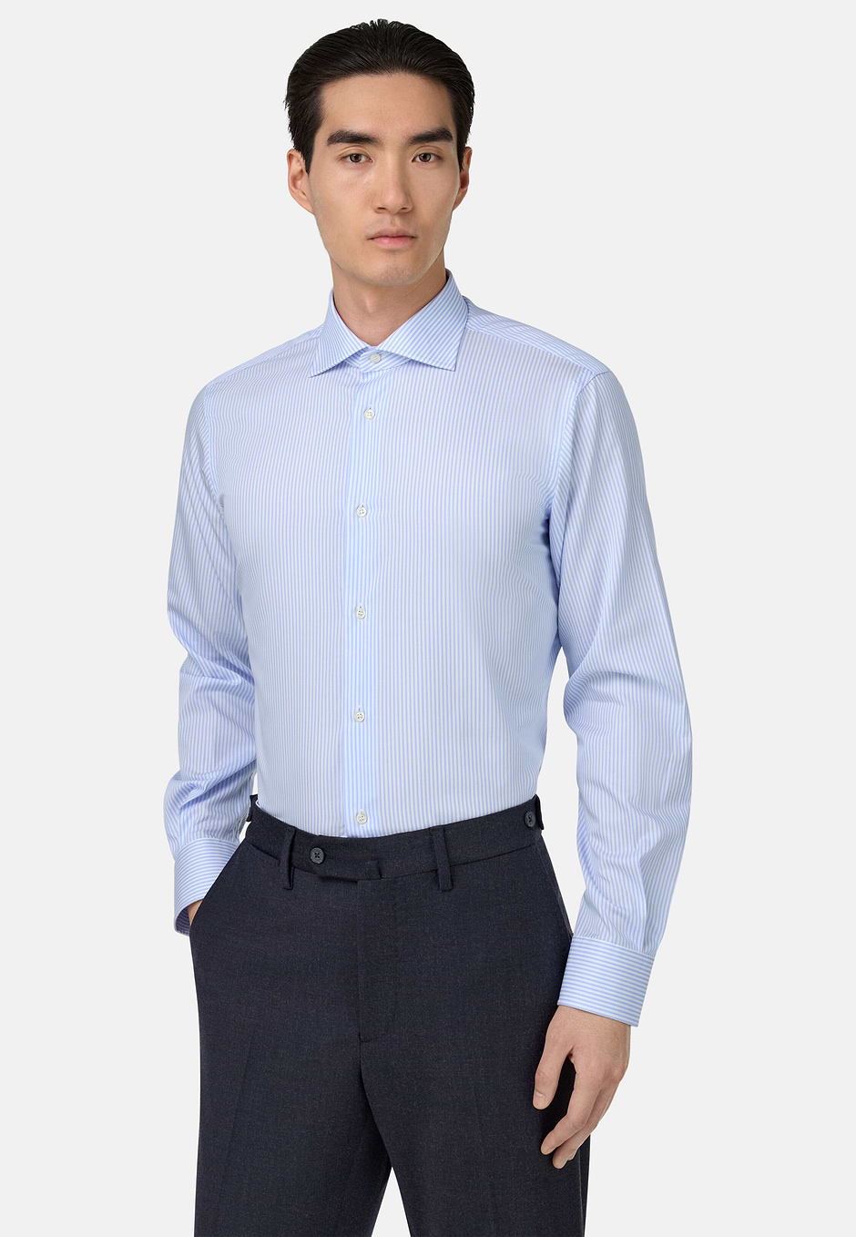 Regular Fit Striped Cotton Shirt, Light Blue, hi-res