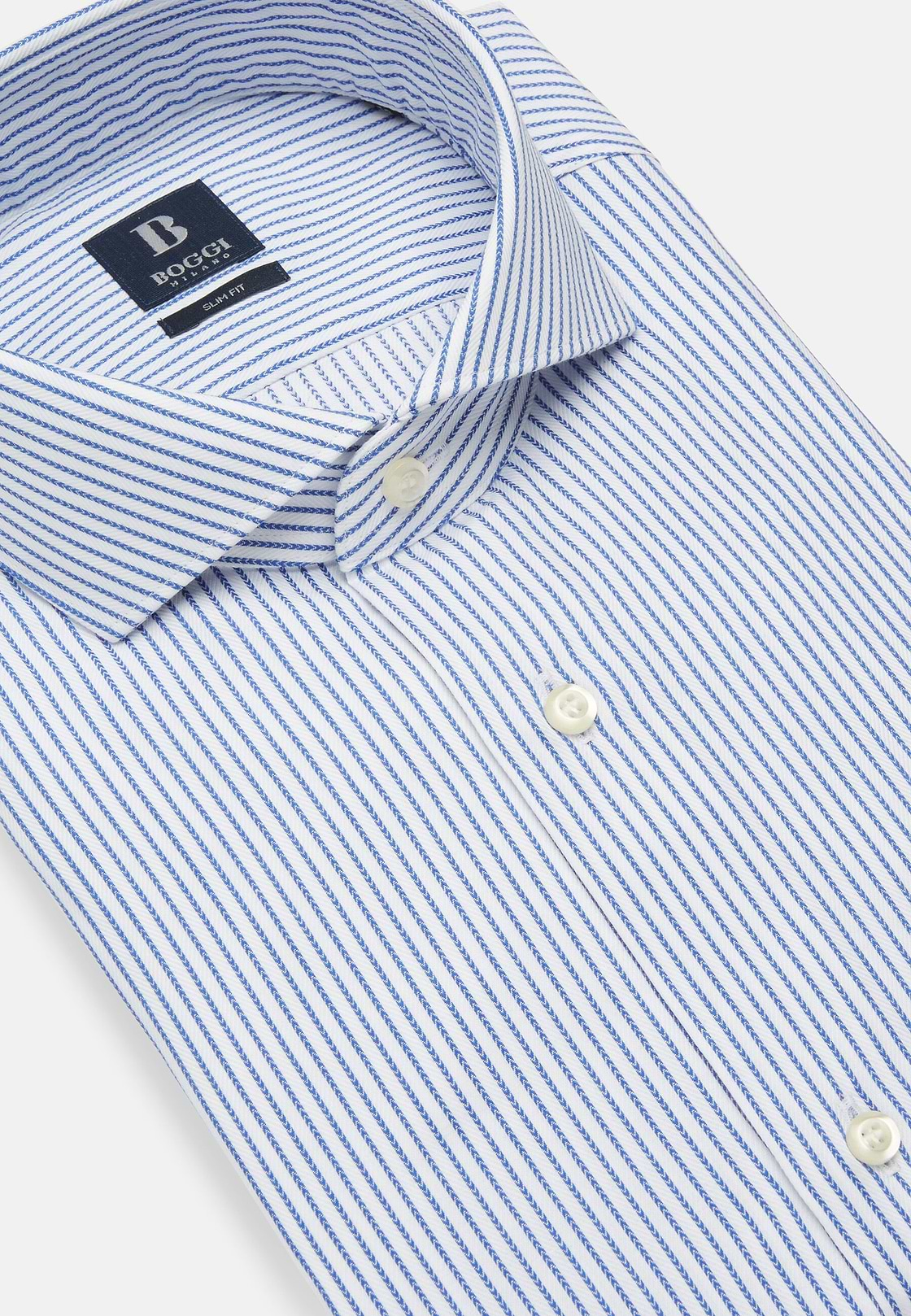 Striped Dobby Napoli Collar Shirt Slim Fit, Medium Blue, hi-res