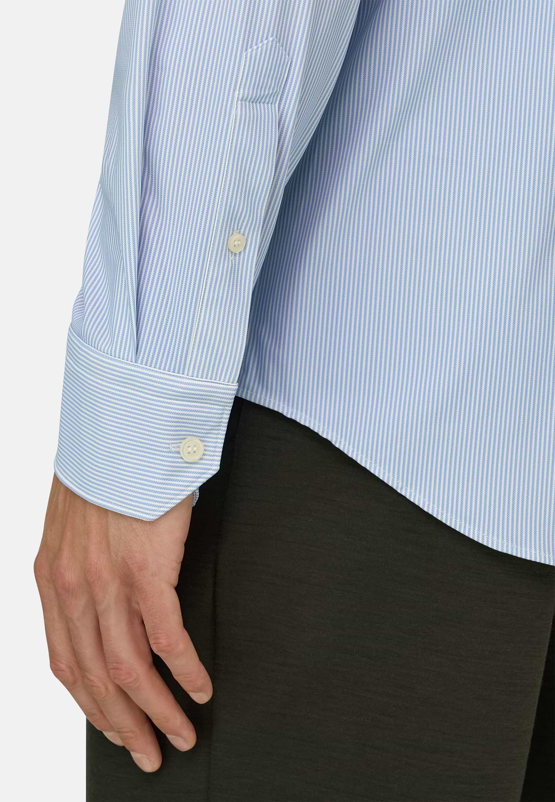 Overhemd Gestreept in Elastisch Nylon B Tech Slim Fit, Light Blue, hi-res, 4