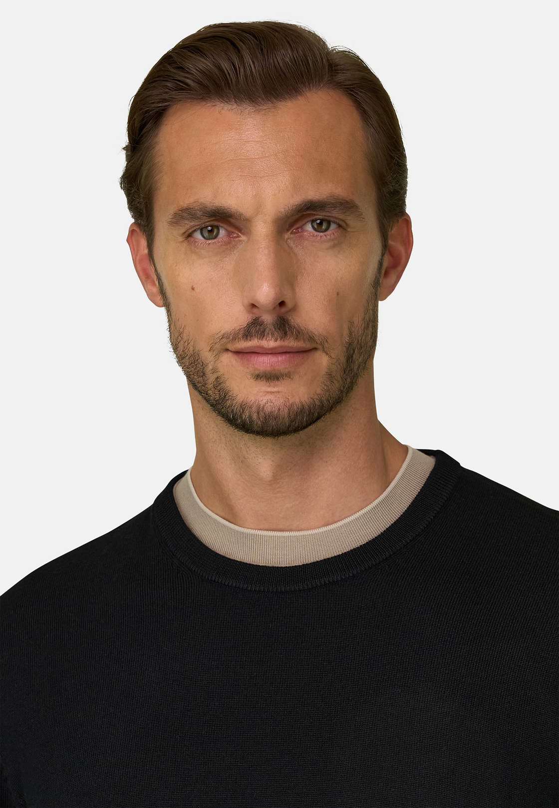 Crew Neck Jumper in Merino Wool, Black, hi-res, 3