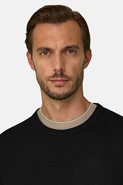 Crew Neck Jumper in Merino Wool, Black, thumb, 3