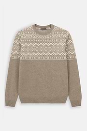 Crew Neck Jumper in Cashmere Wool Fair Isle Pattern, Beige, thumb, 5