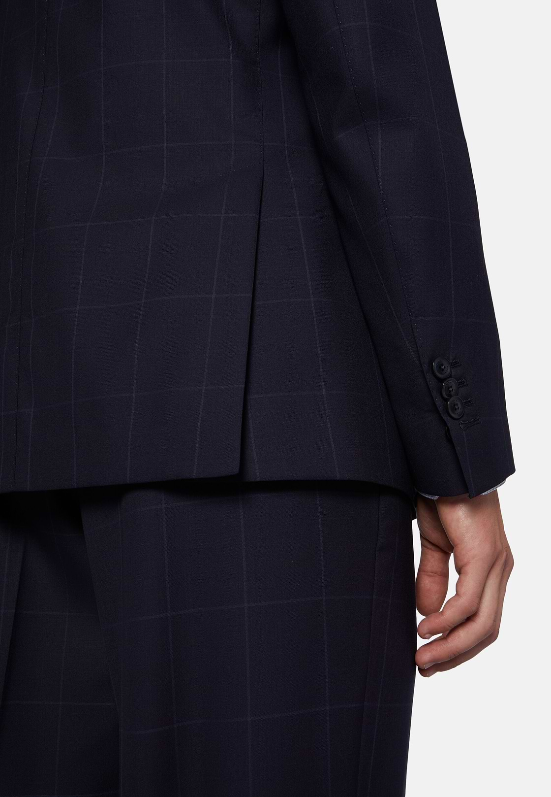 Navy Blue Windowpane Check Suit In Pure Wool, Navy blue, hi-res