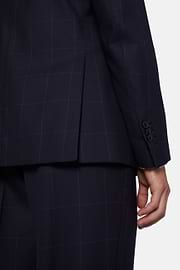 Navy Blue Windowpane Check Suit In Pure Wool, Navy blue, hi-res