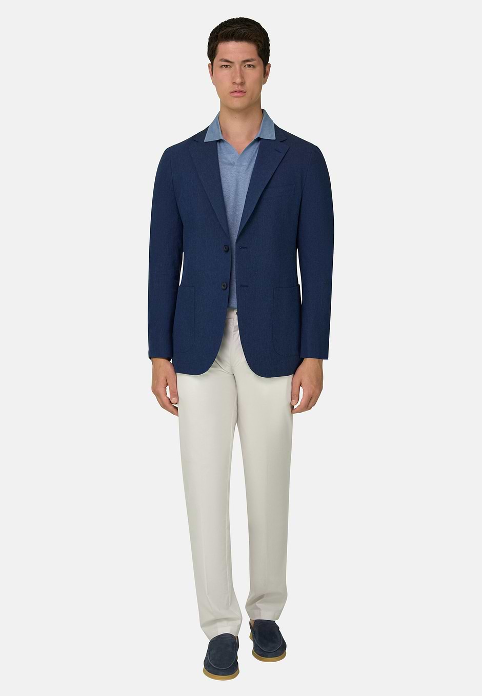 Chaqueta de Mezcla de Lino y Algodón, Azul, hi-res