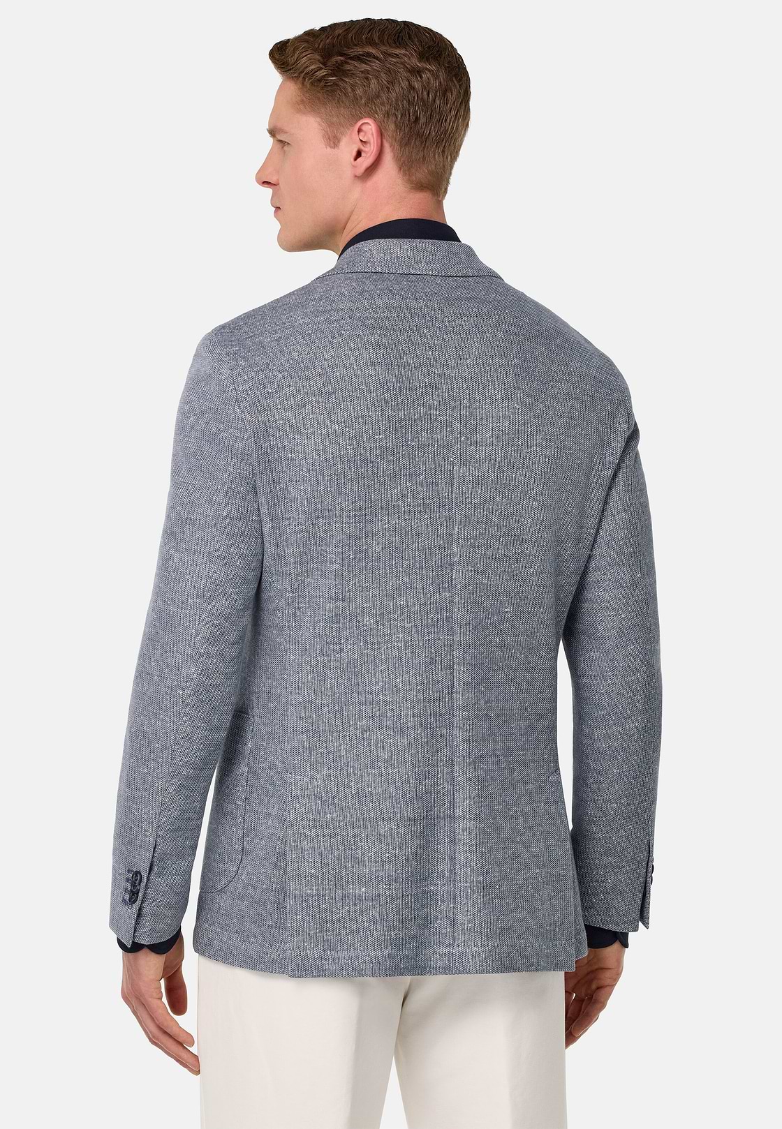 Chaqueta Jaspeada De Lino Algodón B Jersey, Azul, hi-res