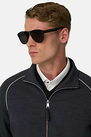 Full-Zip Sweatshirt in Wool Blend Diagonal, Charcoal, thumb, 3