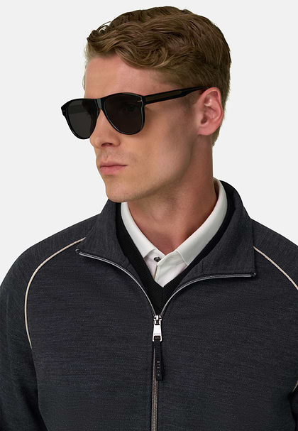 Full-Zip Sweatshirt in Wool Blend Diagonal, Charcoal, hi-res
