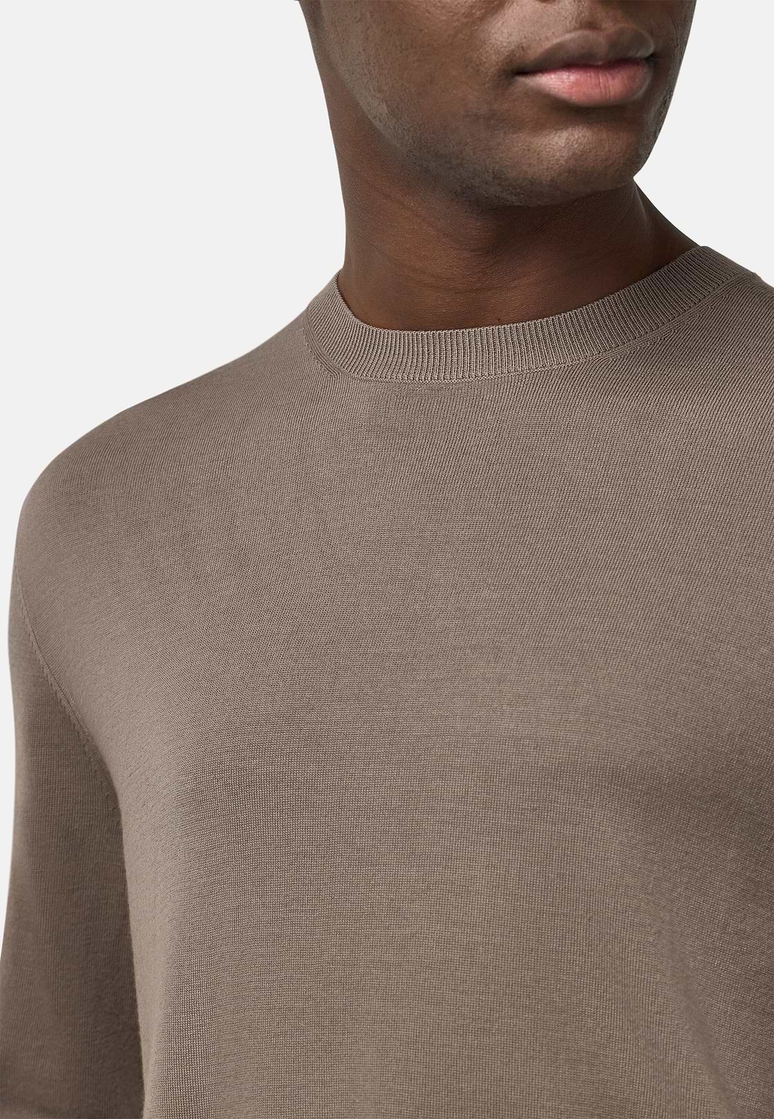 Jersey De Cuello Redondo De Lana Merina, Taupe, hi-res