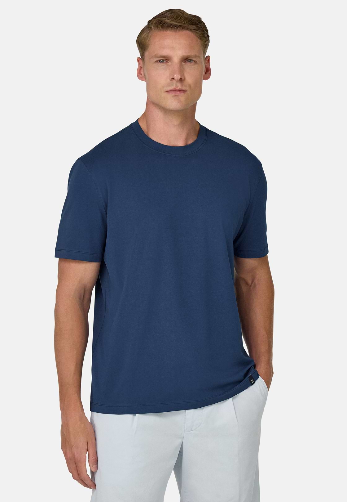 T-Shirt In Stretch Supima Cotton, Blue, hi-res
