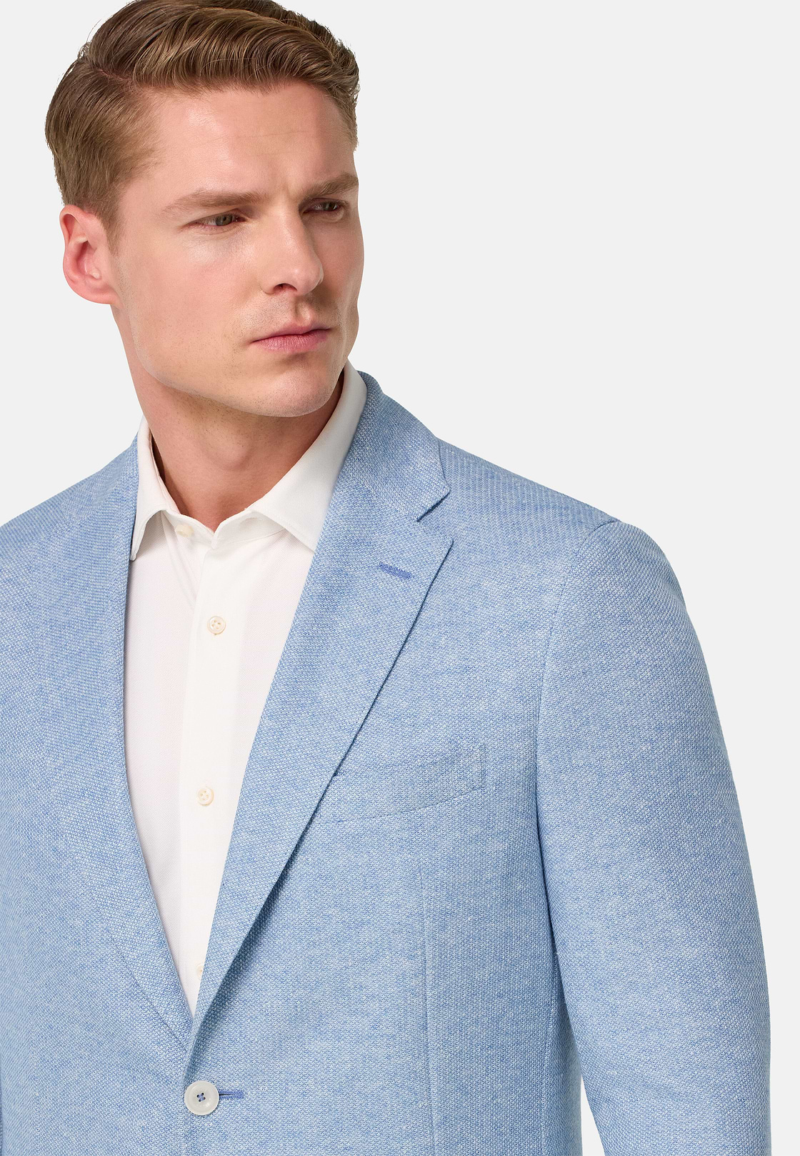 Chaqueta Jaspeada De Lino Algodón B Jersey, Azul claro, hi-res