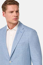 Chaqueta Jaspeada De Lino Algodón B Jersey, Azul claro, hi-res
