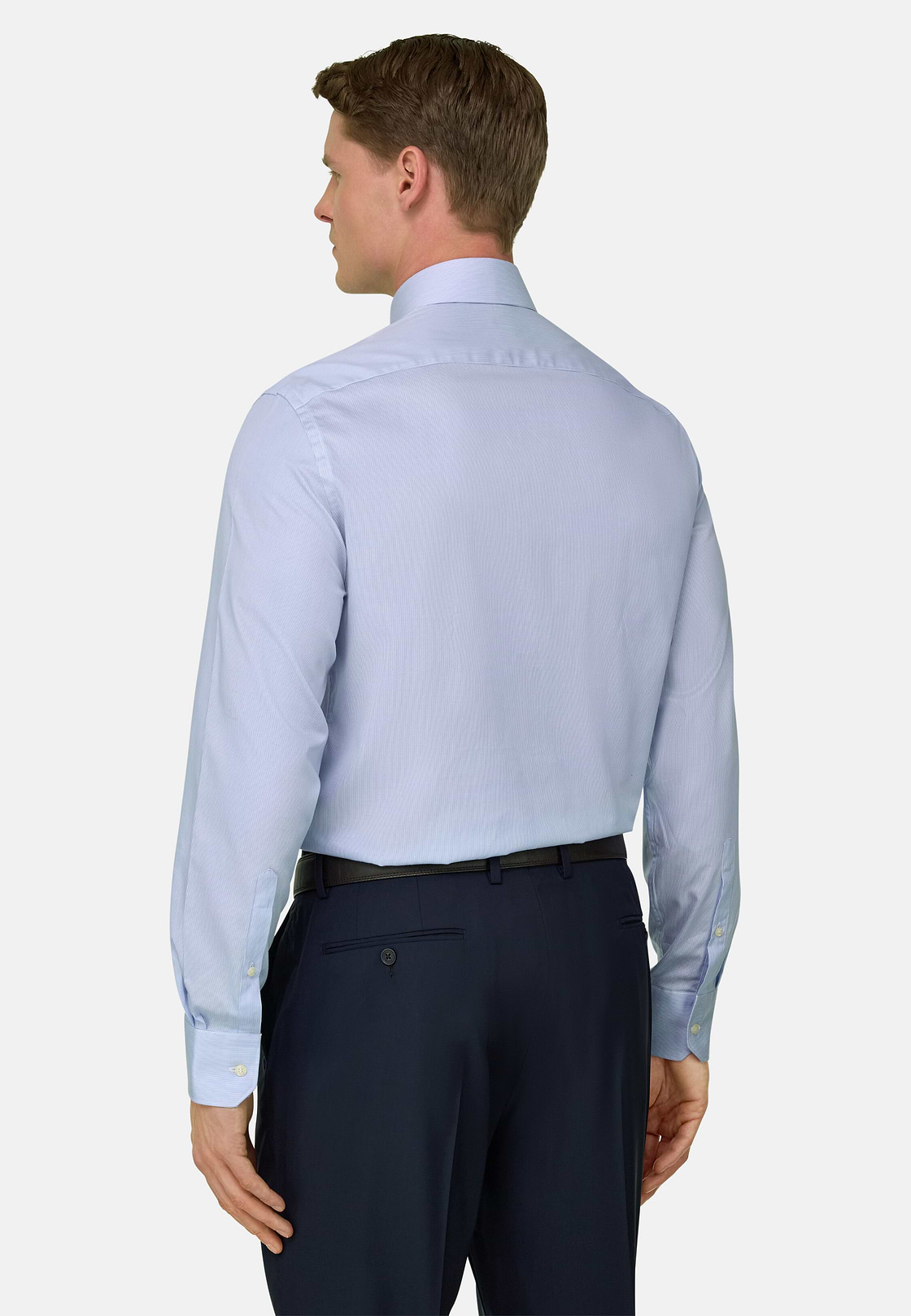 Camicia A Righe In Cotone Slim Fit, Azzurro, hi-res, 3