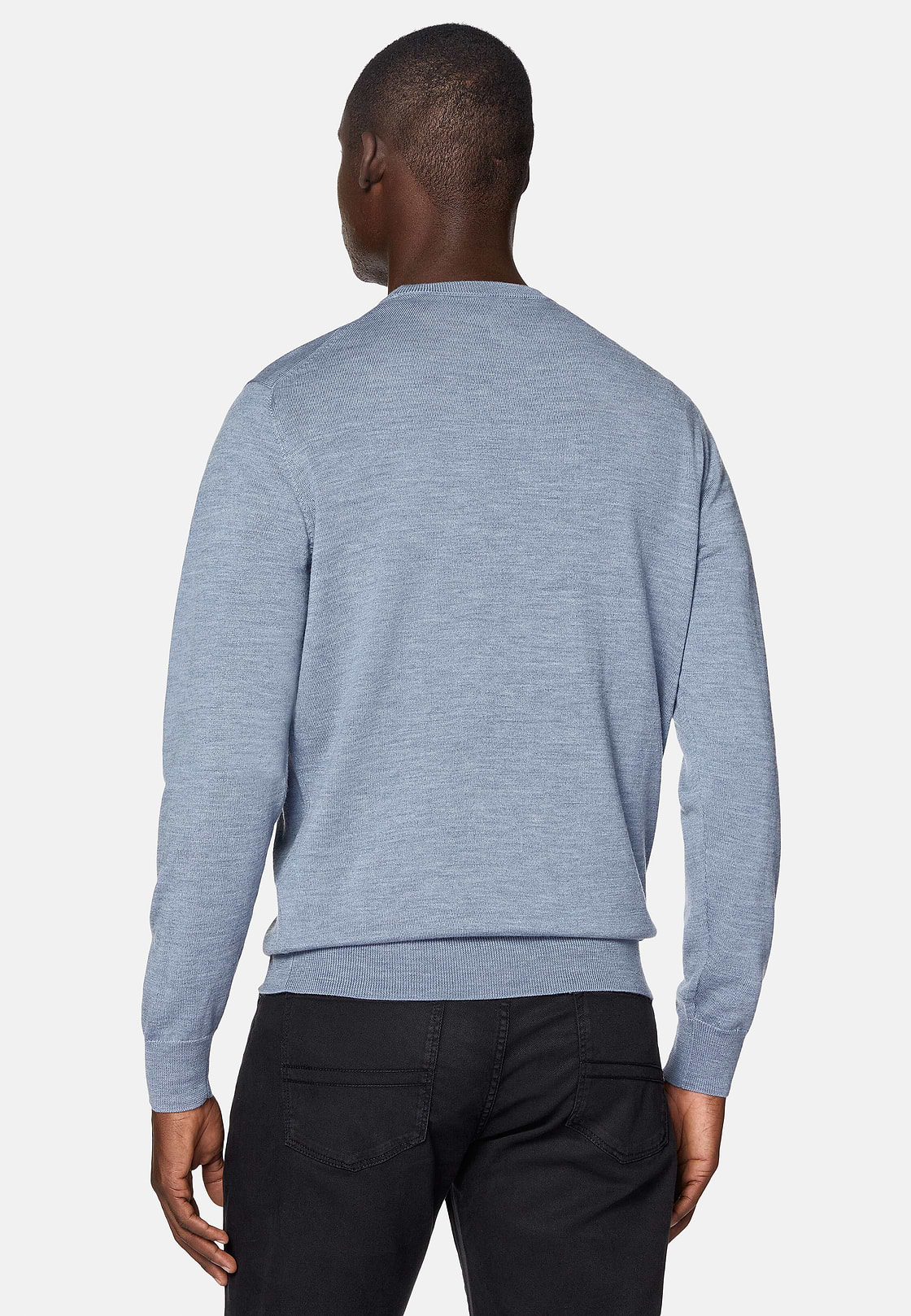 Sky Blue Merino Wool Crew Neck Jumper, Light Blue, hi-res