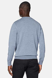 Sky Blue Merino Wool Crew Neck Jumper, Light Blue, hi-res