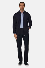 Full-Zip Jumper in Merino Wool, Navy blue, thumb, 2