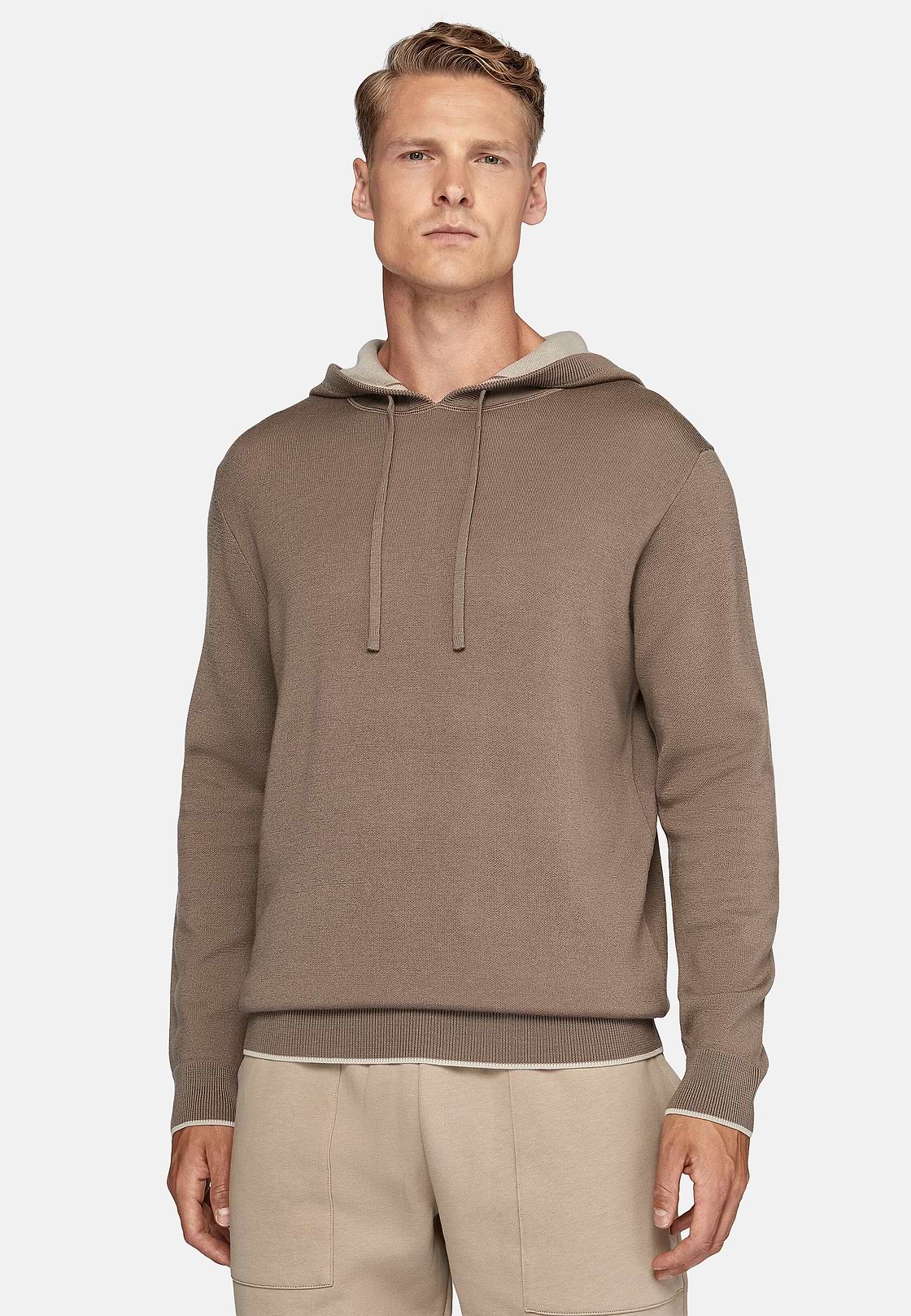 Taupe Hoodie In Wool Nylon Cotton Boggi