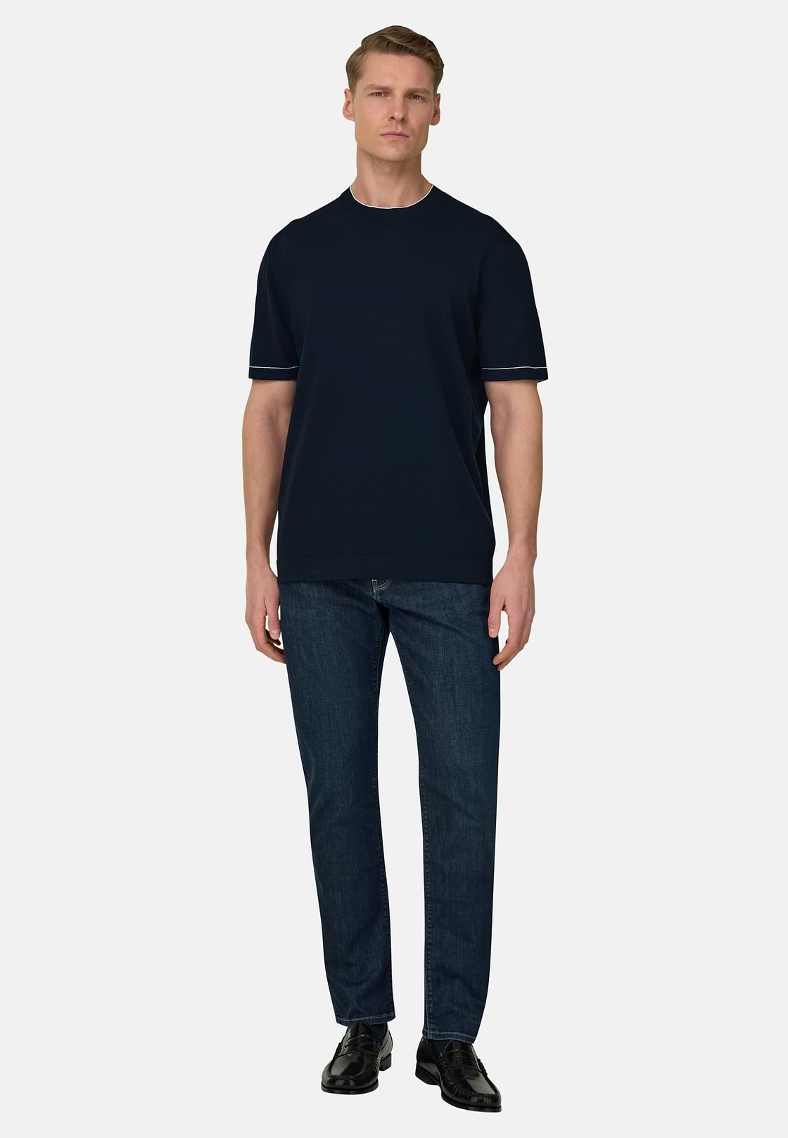 Dark Blue Stretch Denim Jeans, Dark Blue, hi-res, 2