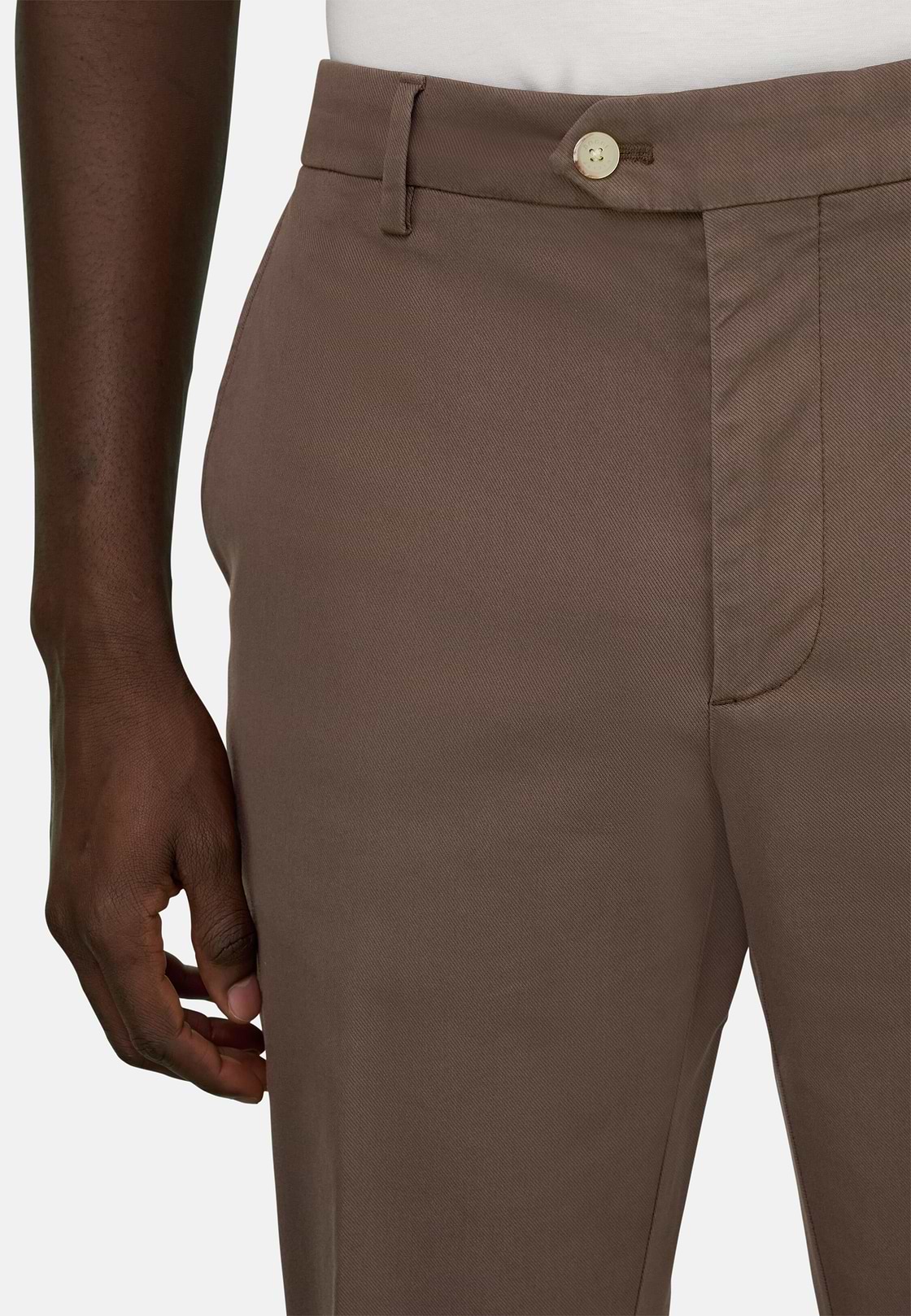 Pantalon En Coton Tencel Extensible, Marron, hi-res, 4
